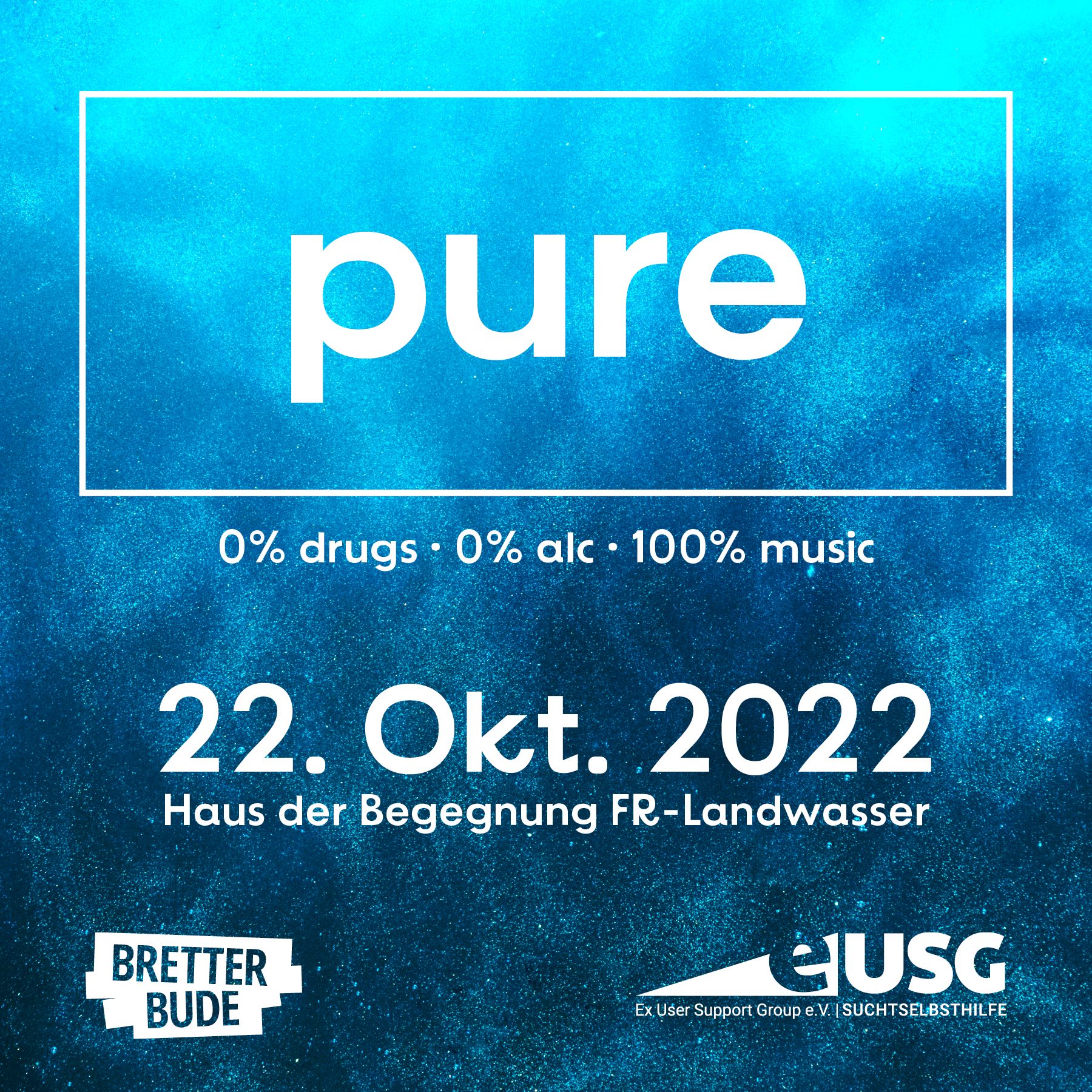 Banner der ersten Pure-Party von Bretterbude und Ex User Support Group