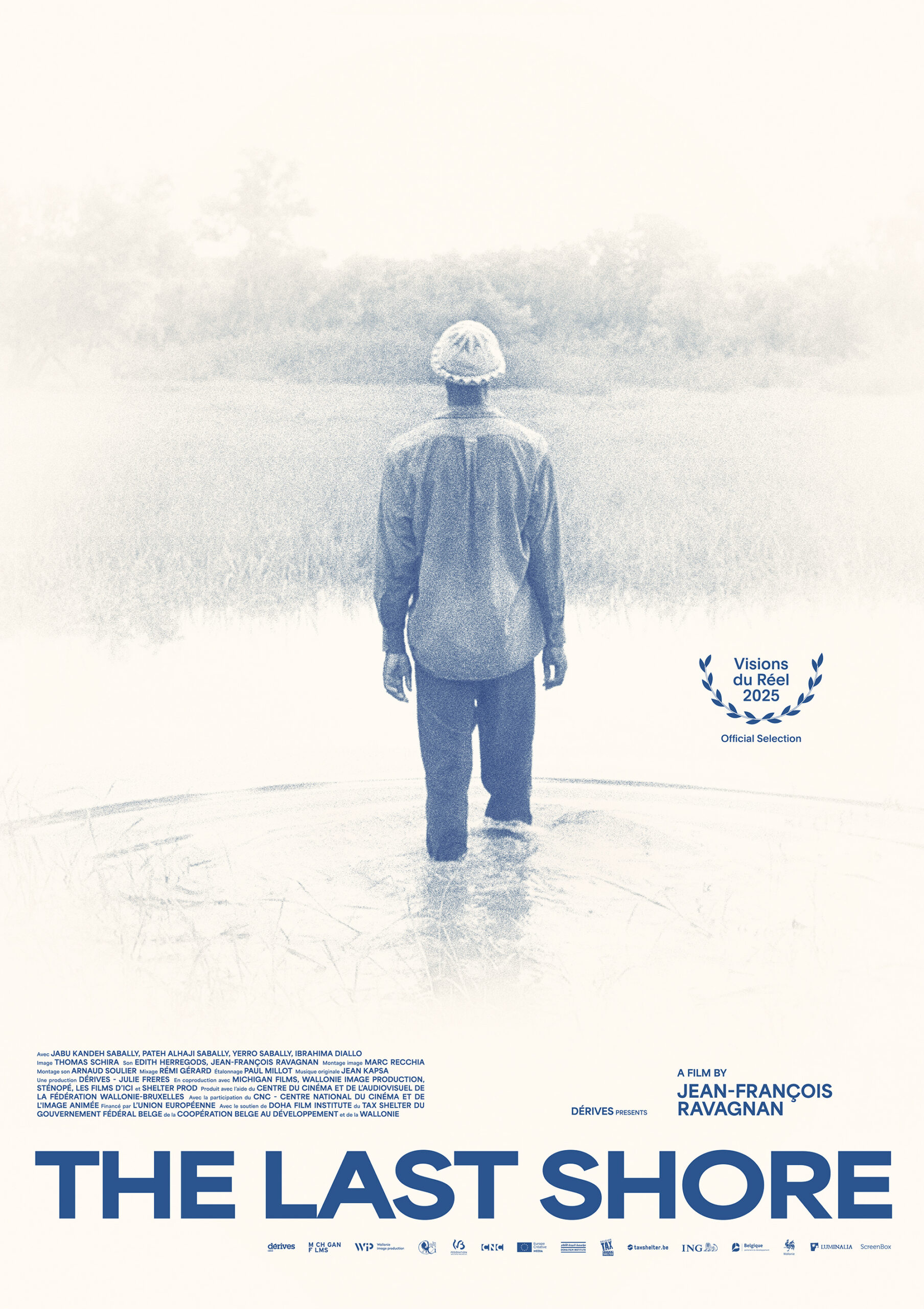 Das Poster zum Film: Eine blau-weiße Zeichnung von einem Mann von hinten, der knietief im Wasser steht.