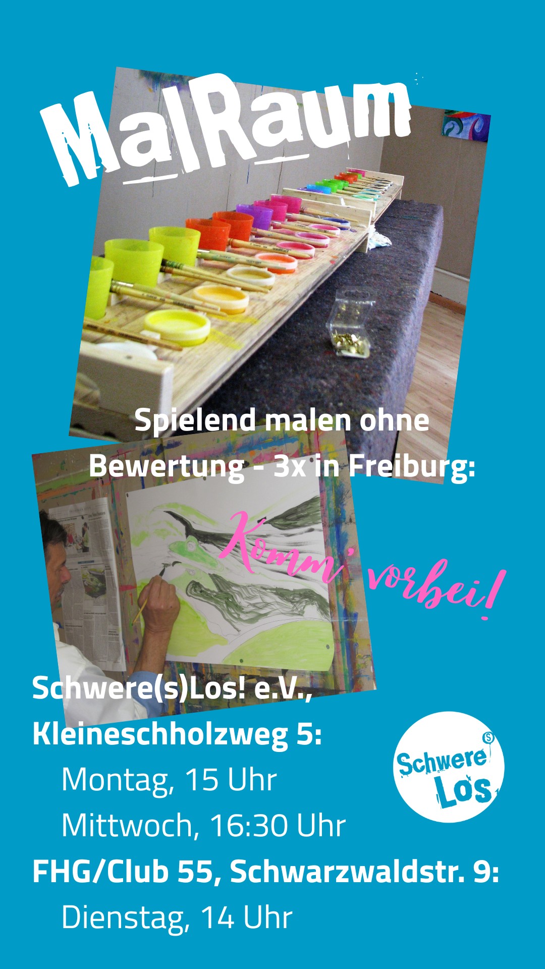 Bild von einer Malpalette und einer Person an der Malwand.